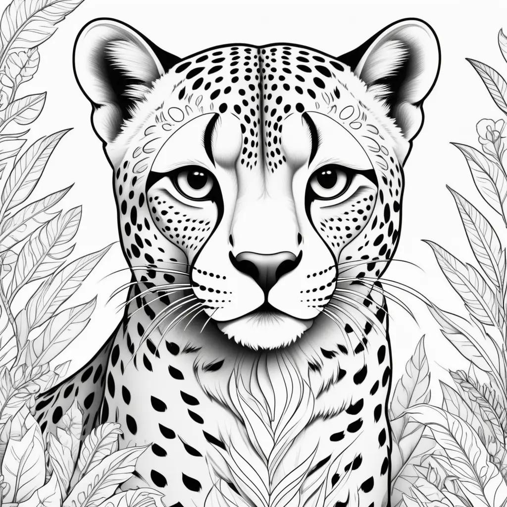 black and white coloring page of a cheetah