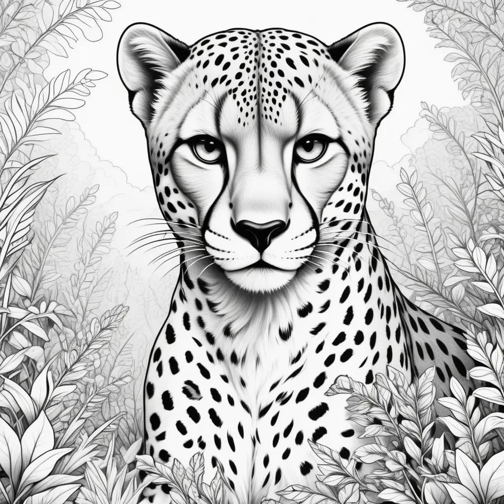 black and white coloring page of a cheetah