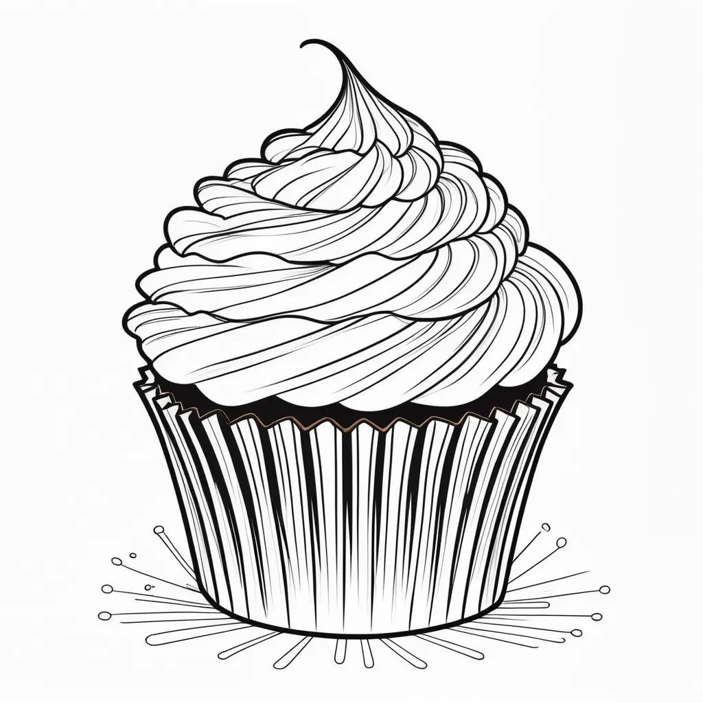 black and white coloring page of a cupcake