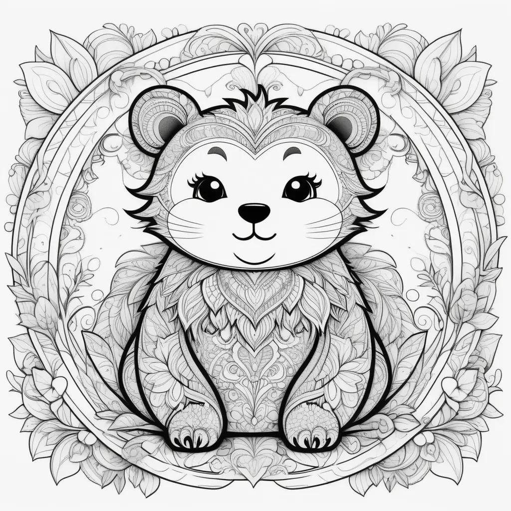 black and white coloring page of a cute bear hugging someone