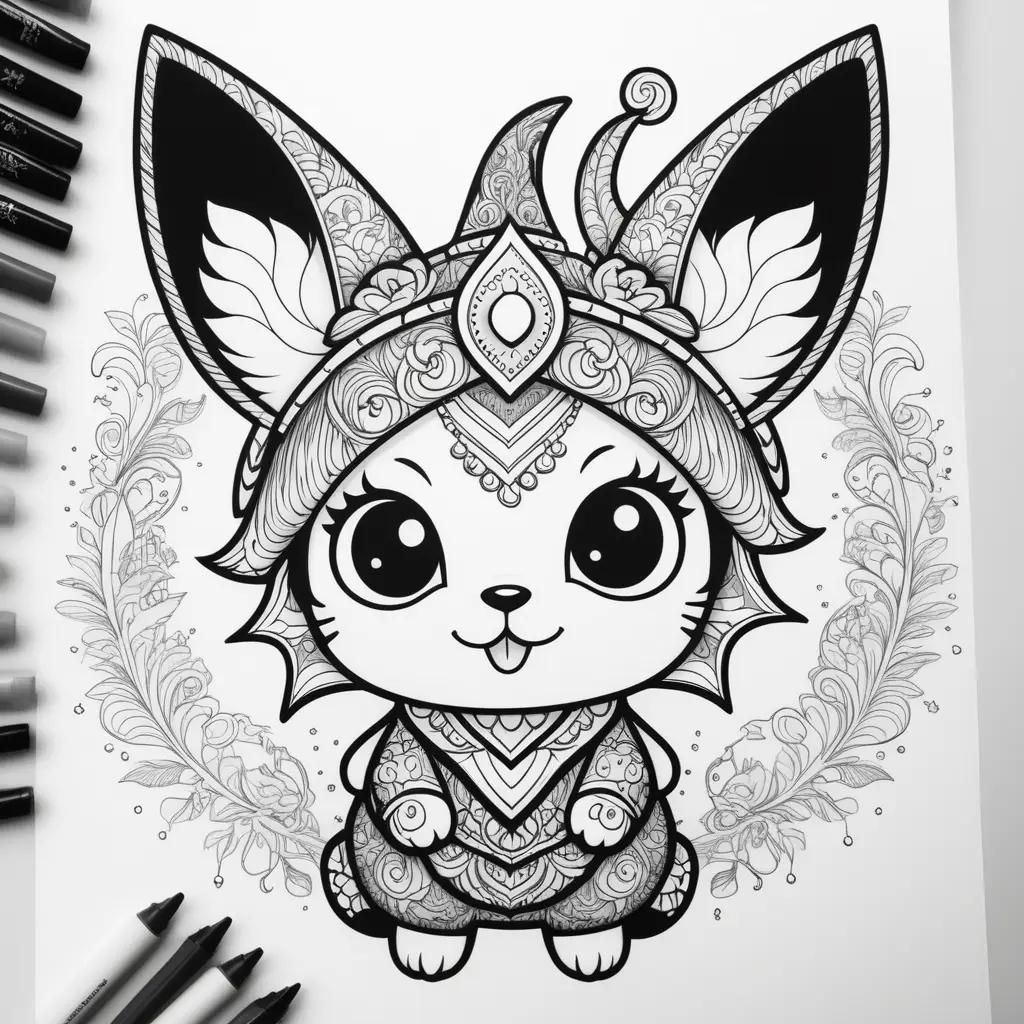 black and white coloring page of a cute kuromi