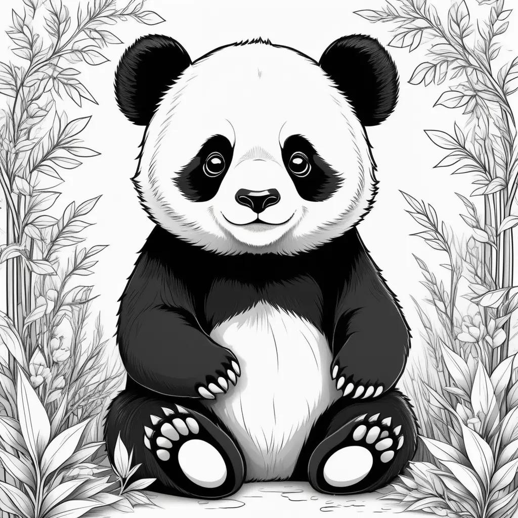 black and white coloring page of a cute panda bear