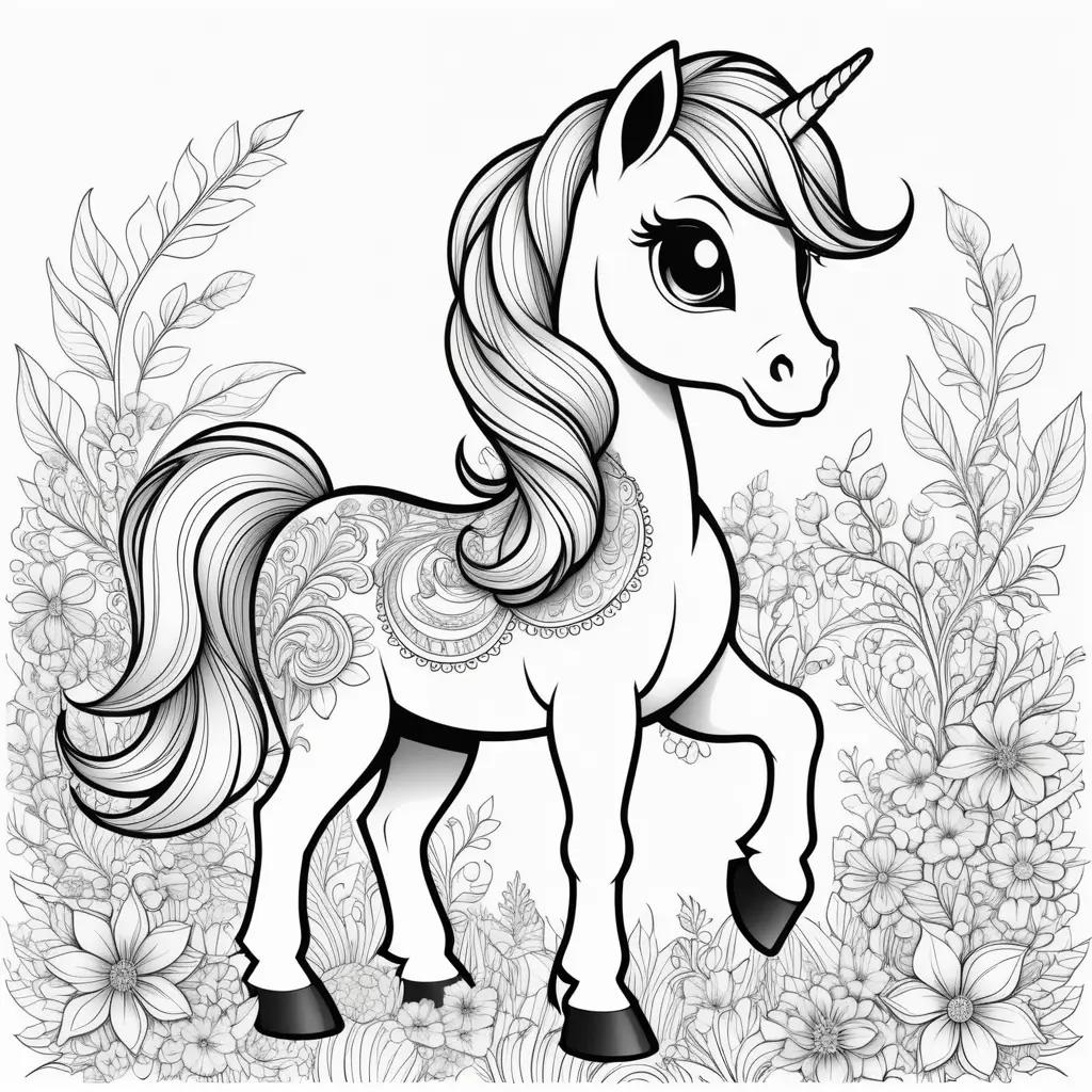 black and white coloring page of a cute pony