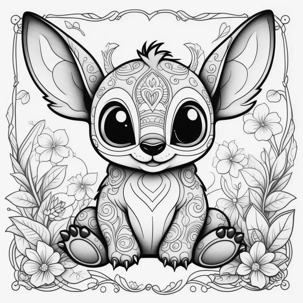 black and white coloring page of a cute stich