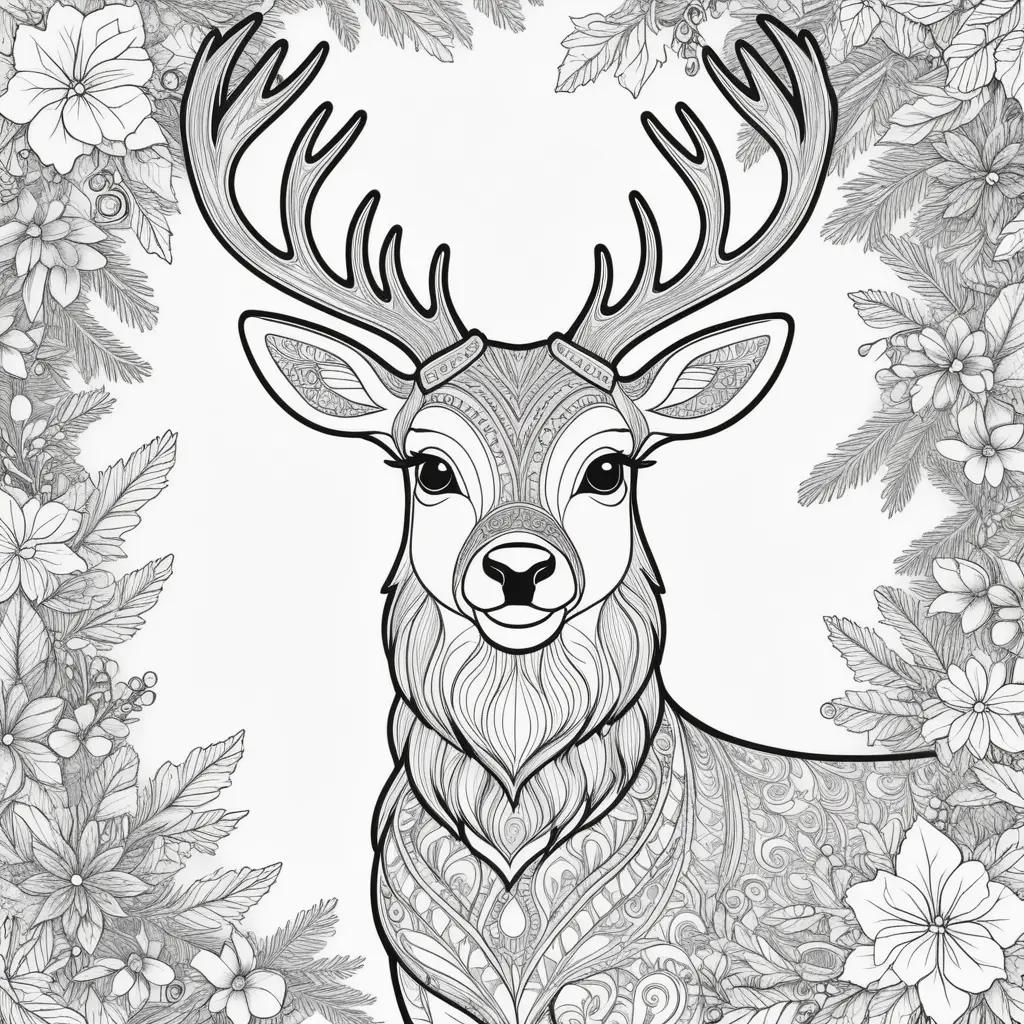 black and white coloring page of a deer with antlers