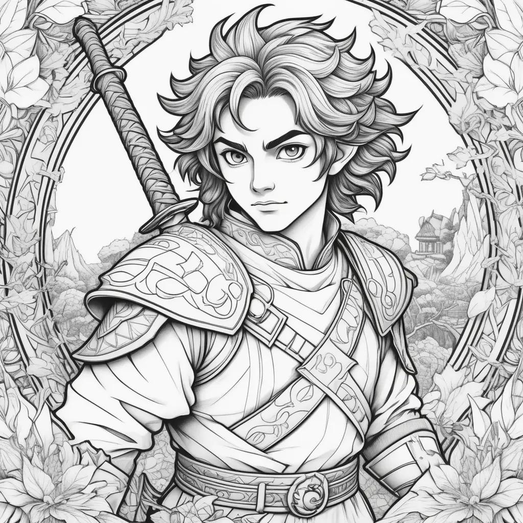 black and white coloring page of a demon slayer