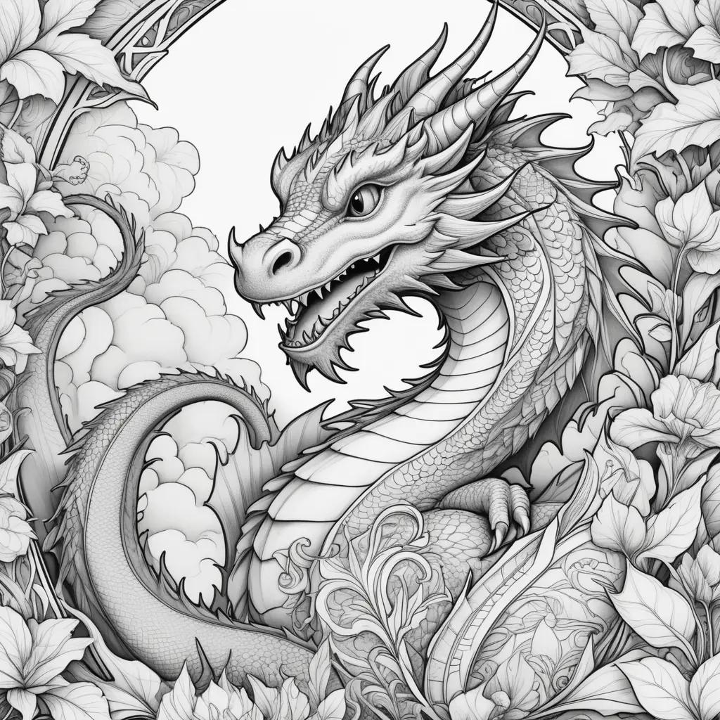 black and white coloring page of a dragon