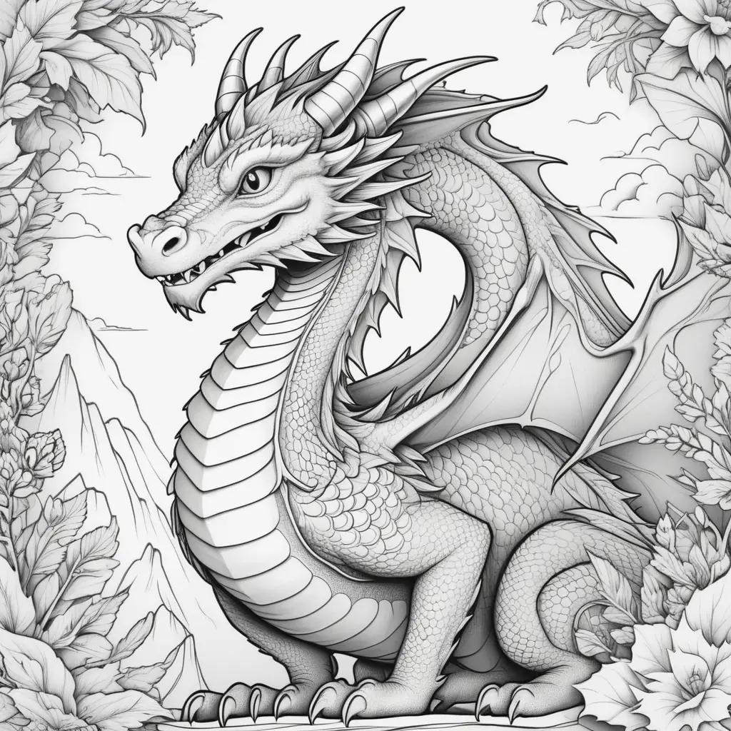 black and white coloring page of a dragon