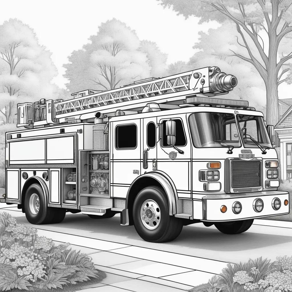 black and white coloring page of a fire truck