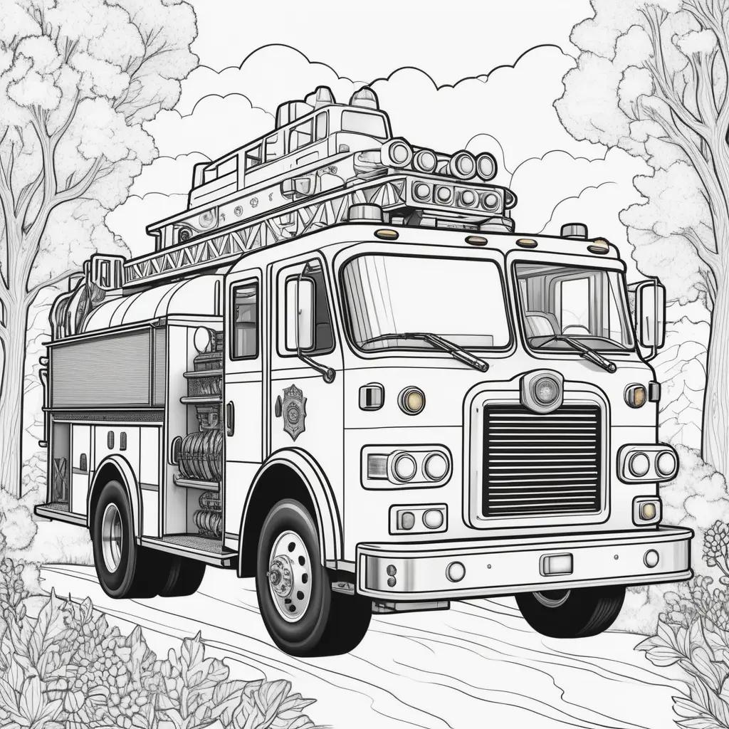 black and white coloring page of a fire truck