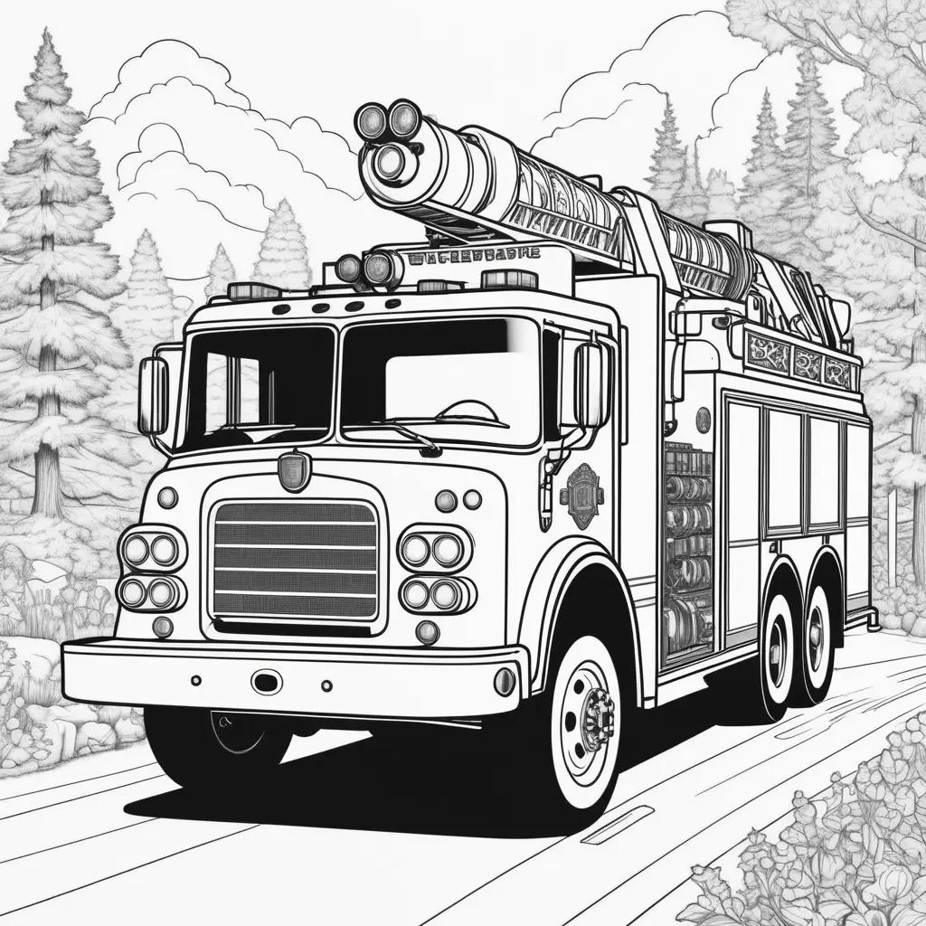 black and white coloring page of a firetruck