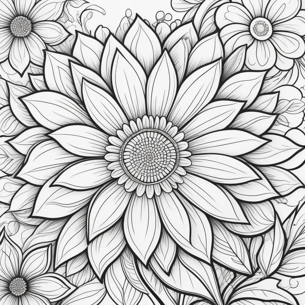 black and white coloring page of a flower with a leaf