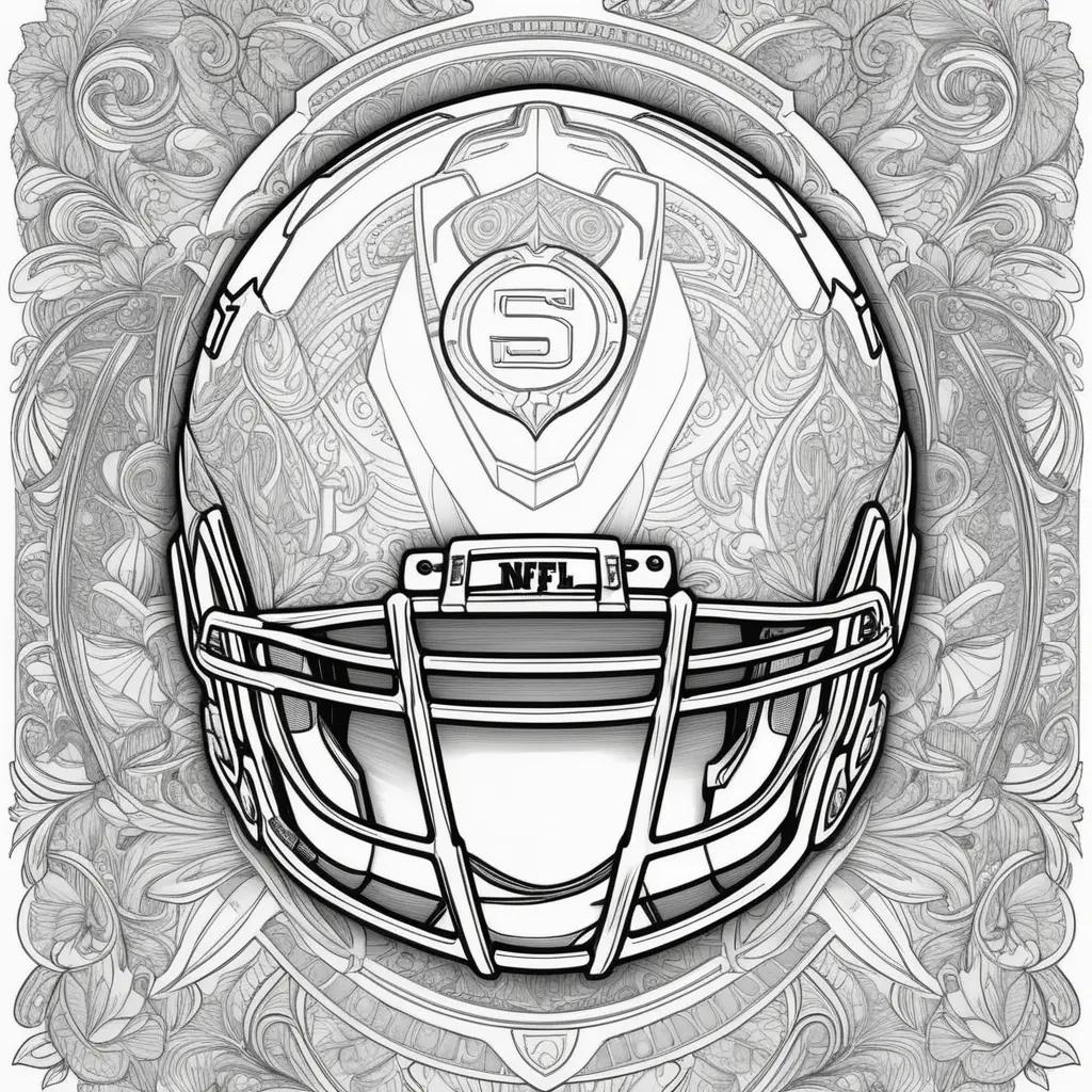 black and white coloring page of a football helmet