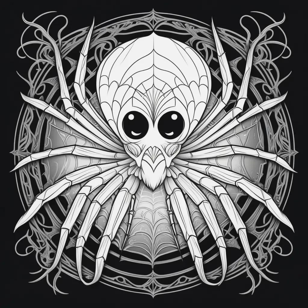 black and white coloring page of a ghost spider