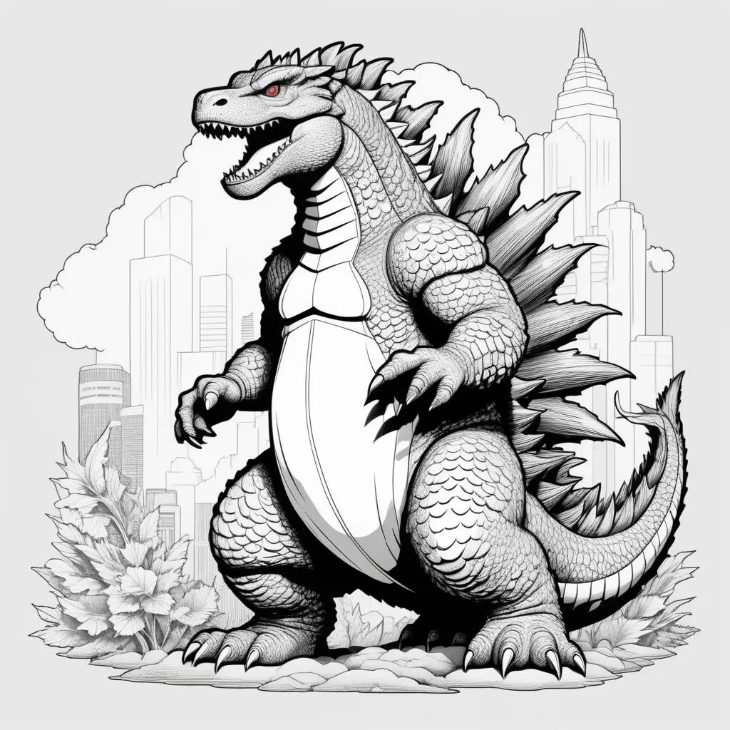 black and white coloring page of a godzilla statue