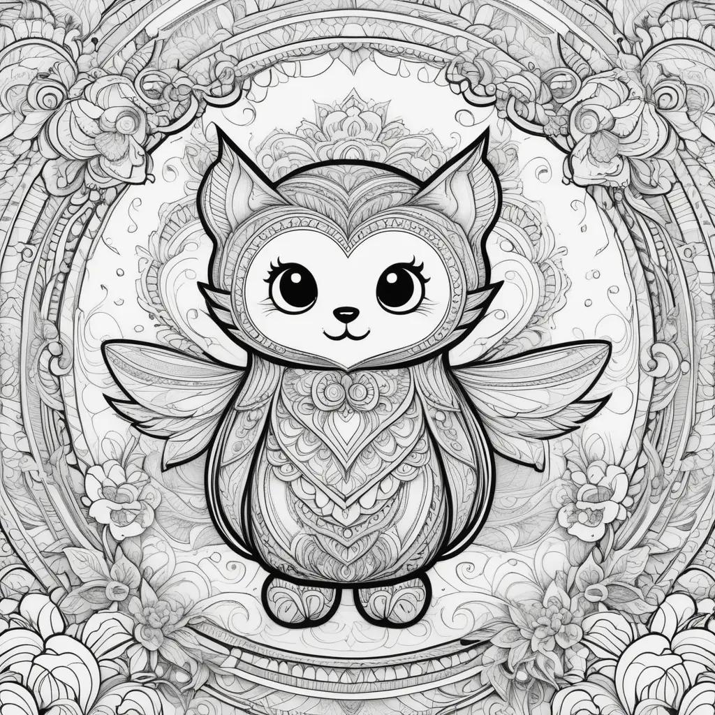 black and white coloring page of a hugging owl