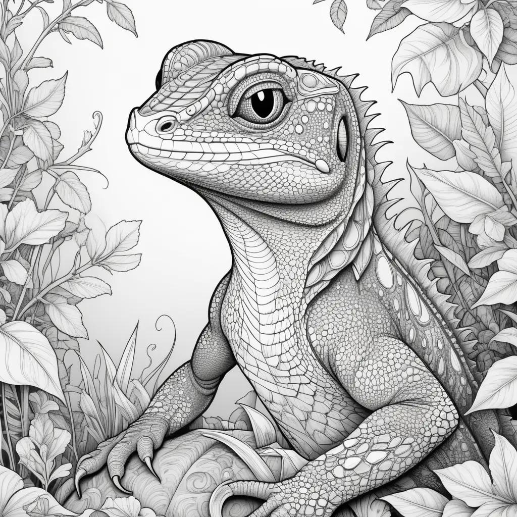 black and white coloring page of a lizard