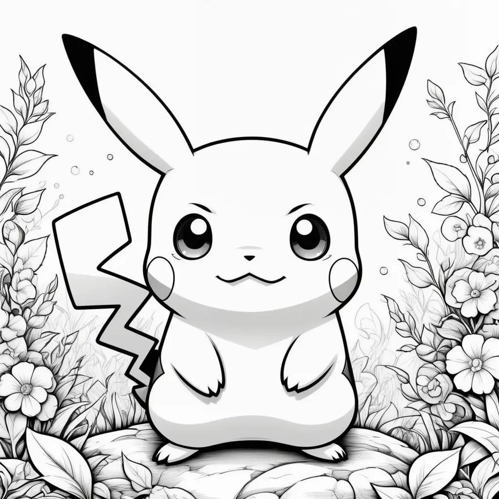 black and white coloring page of a pikachu