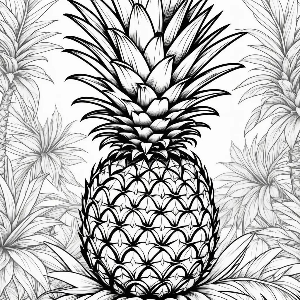 black and white coloring page of a pineapple