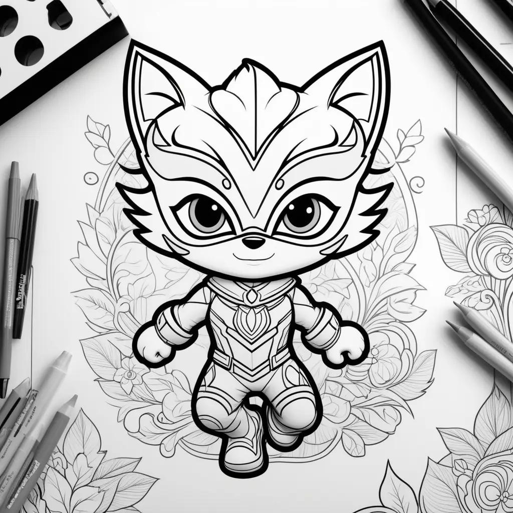 black and white coloring page of a pj mask character