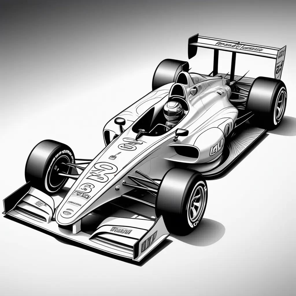 black and white coloring page of a racecar