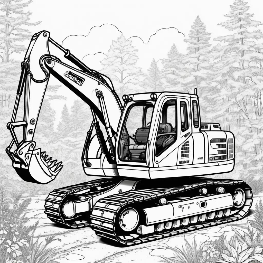 black and white coloring page of a small excavator