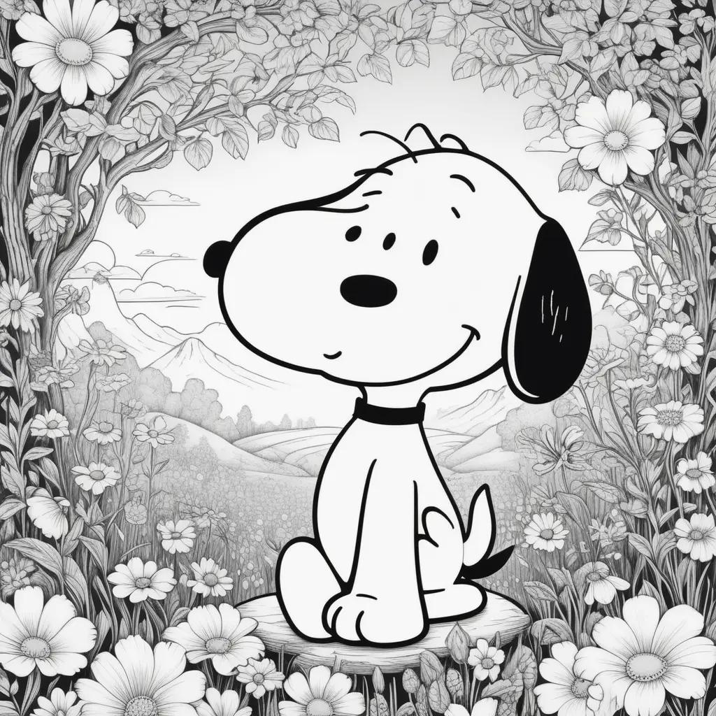 black and white coloring page of a snoopy dog