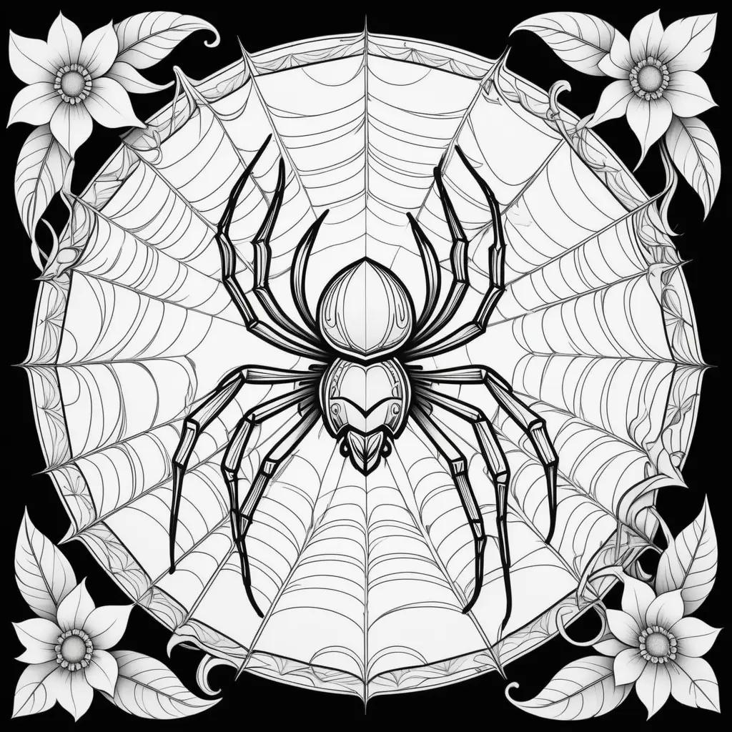 black and white coloring page of a spider