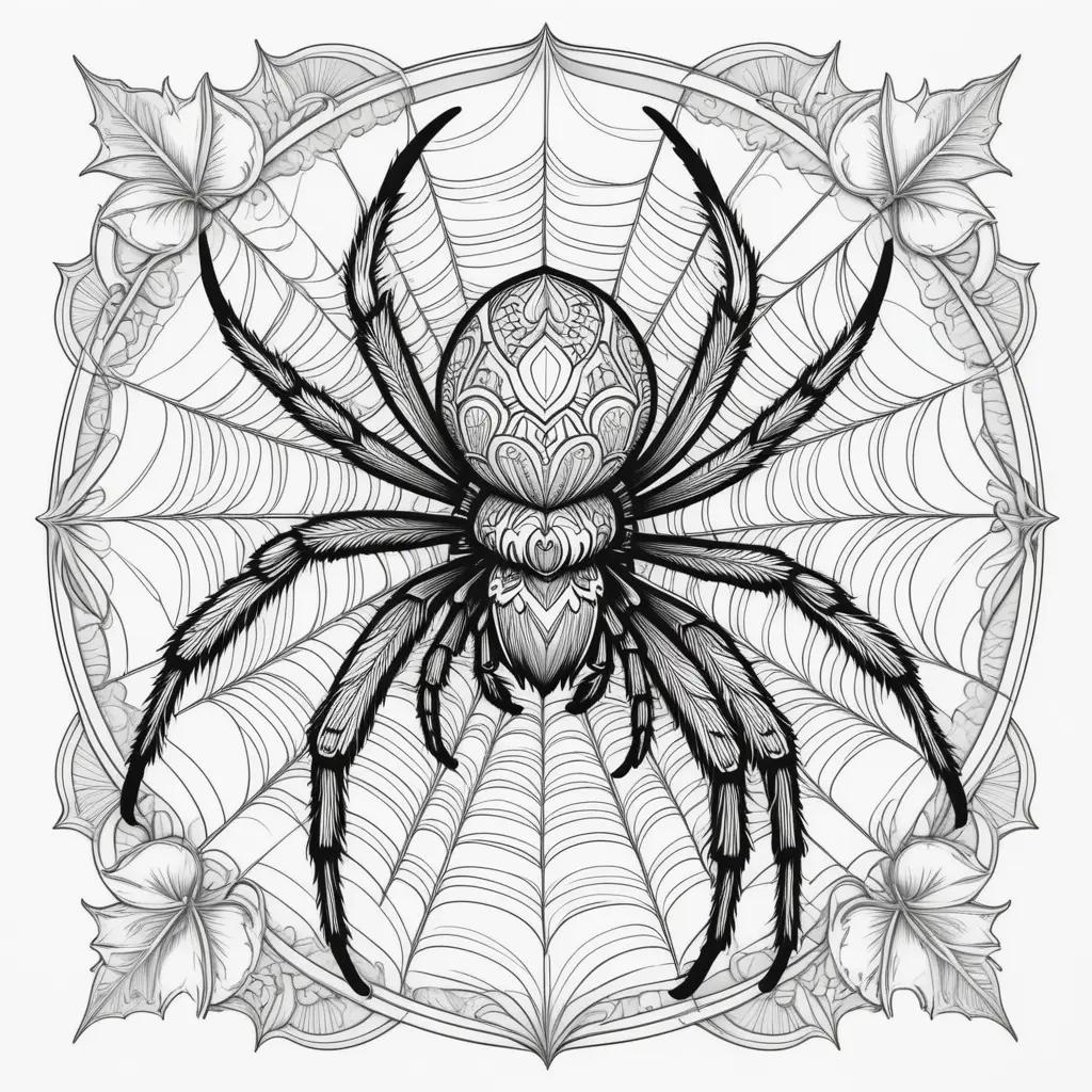 black and white coloring page of a spider