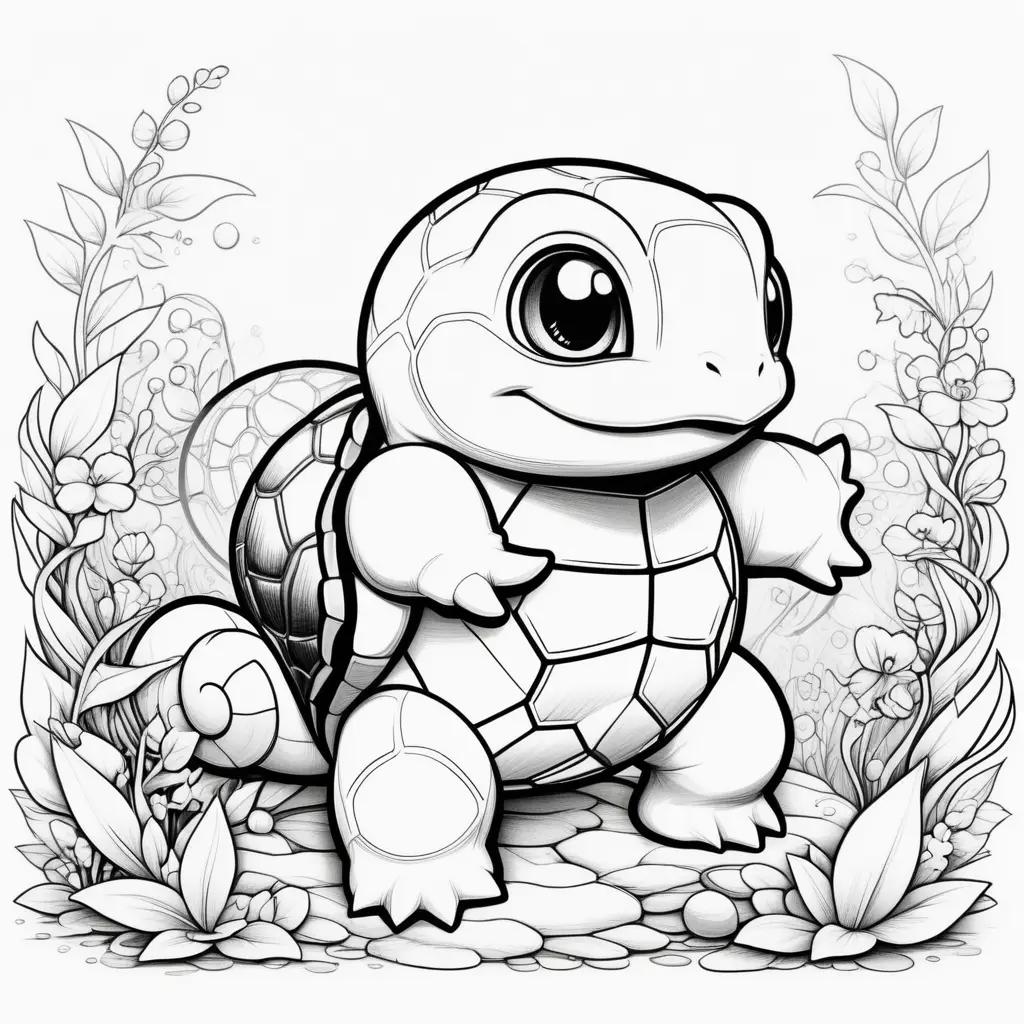 black and white coloring page of a squirtle