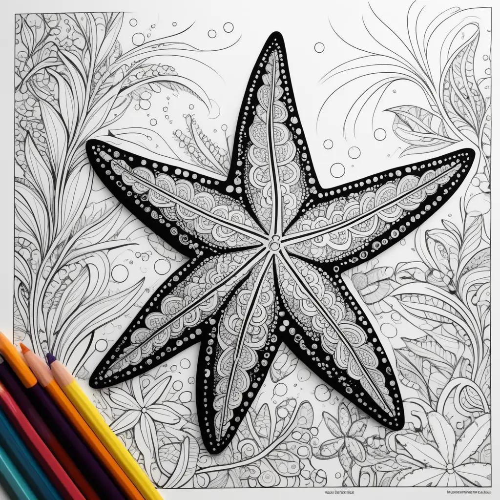 black and white coloring page of a starfish