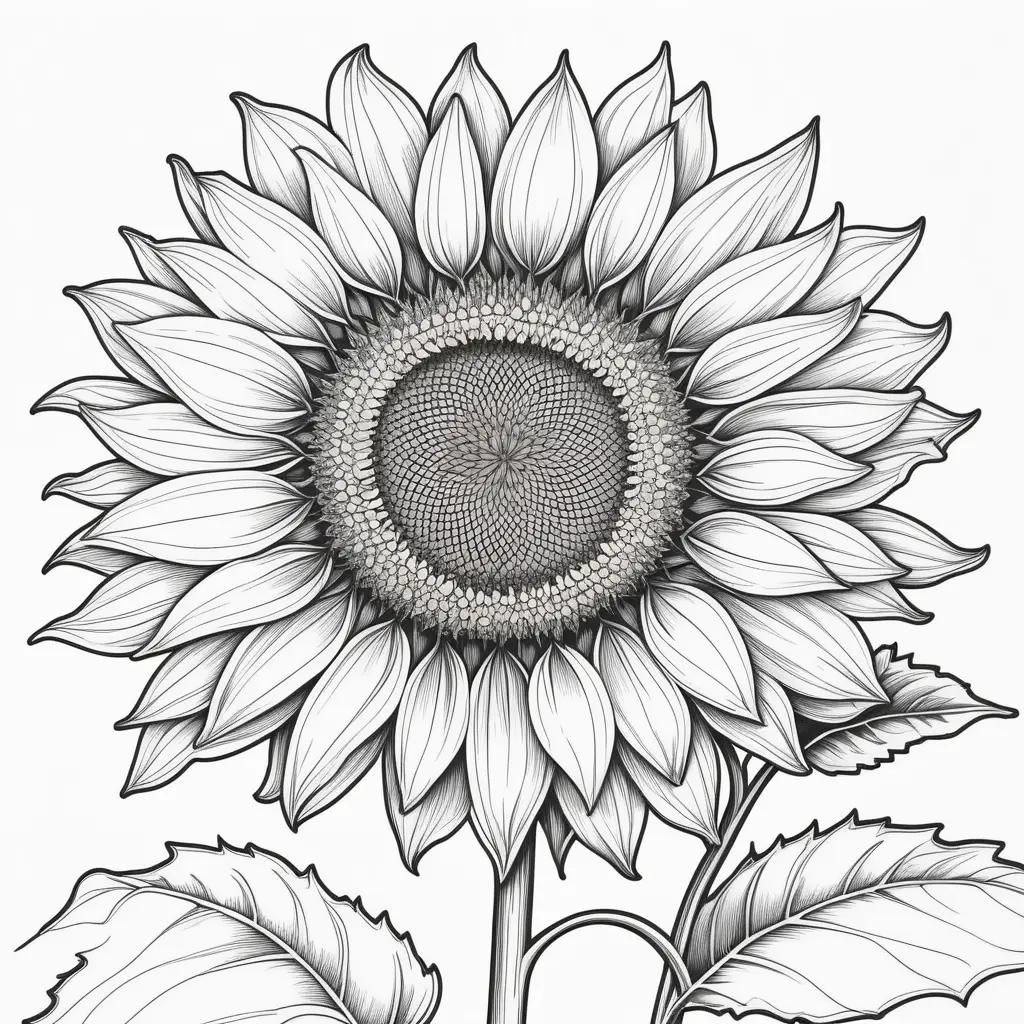 black and white coloring page of a sunflower