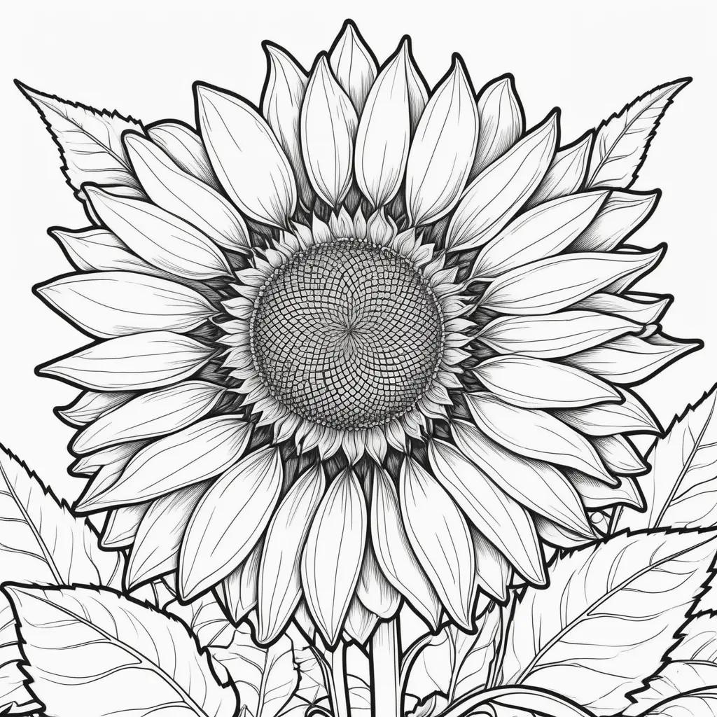 black and white coloring page of a sunflower