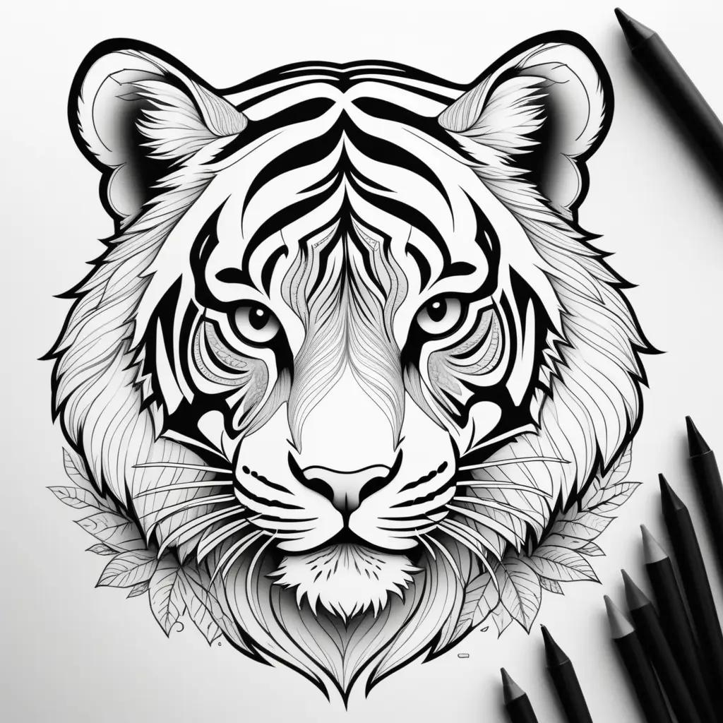 black and white coloring page of a tiger