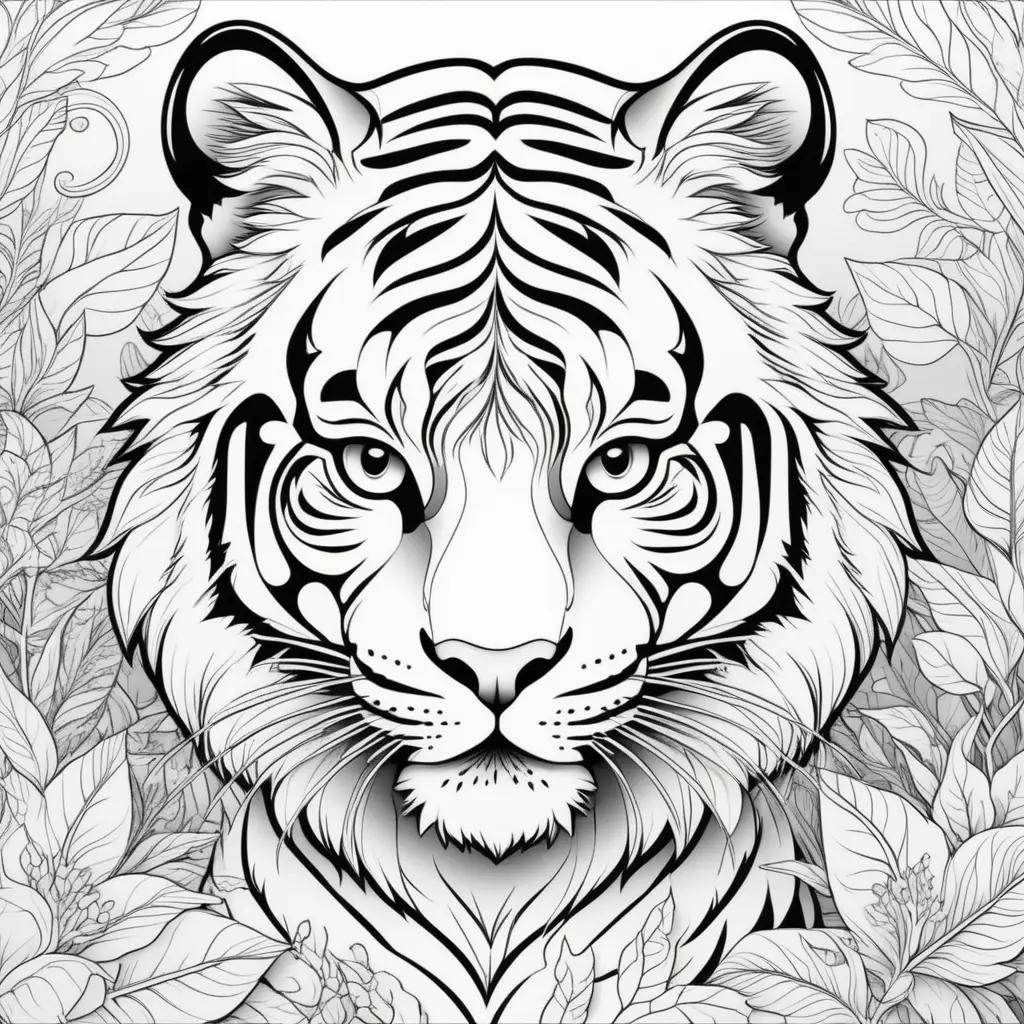 black and white coloring page of a tiger