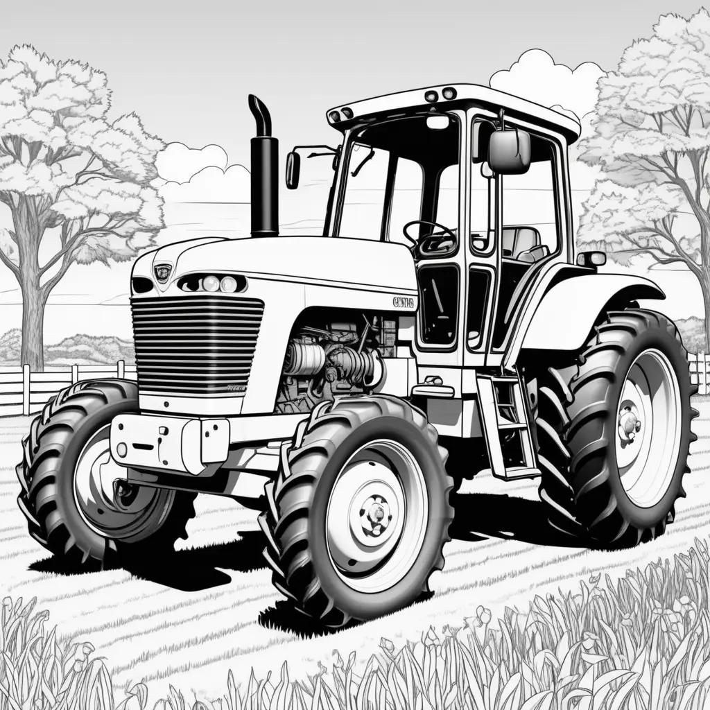 black and white coloring page of a tractor