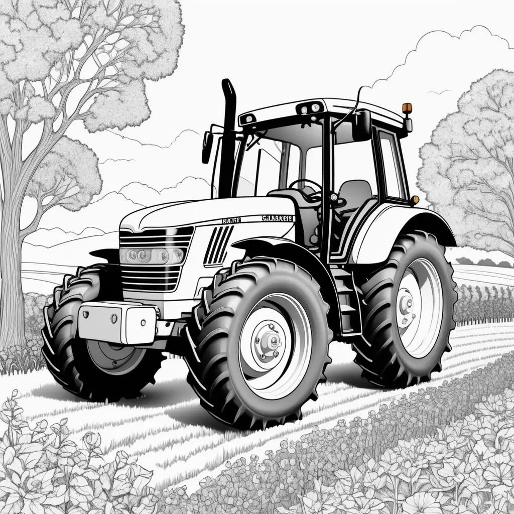 black and white coloring page of a tractor