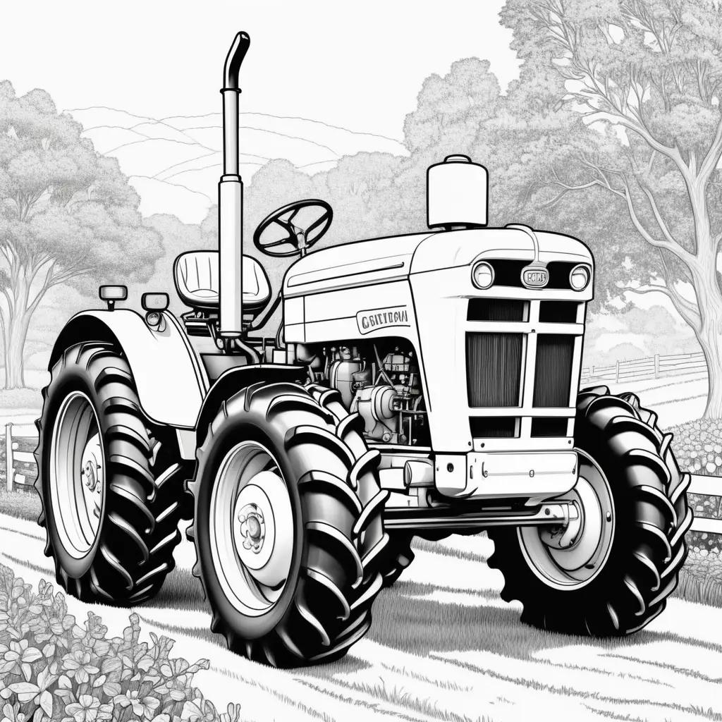 black and white coloring page of a tractor