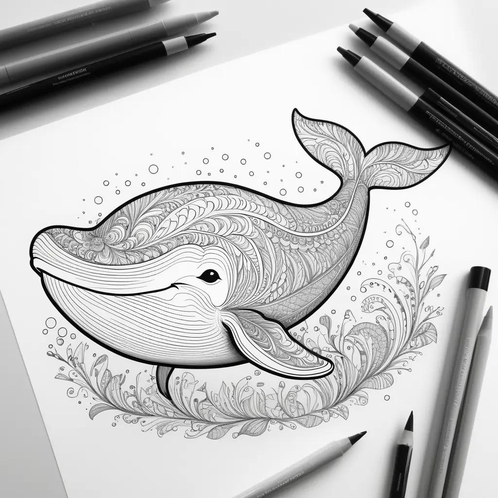 black and white coloring page of a whale