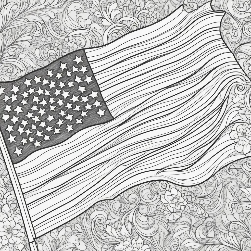 black and white coloring page of an American flag