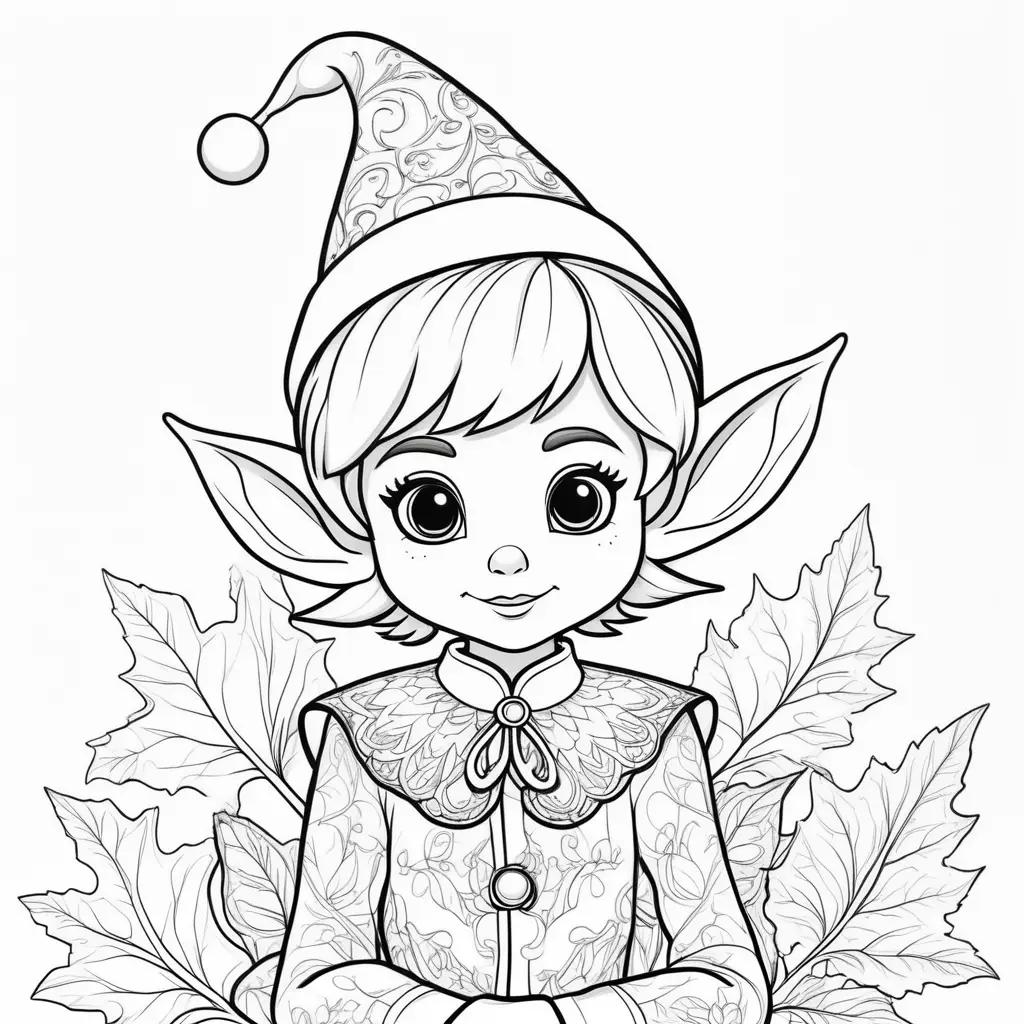 black and white coloring page of an elf on the shelf