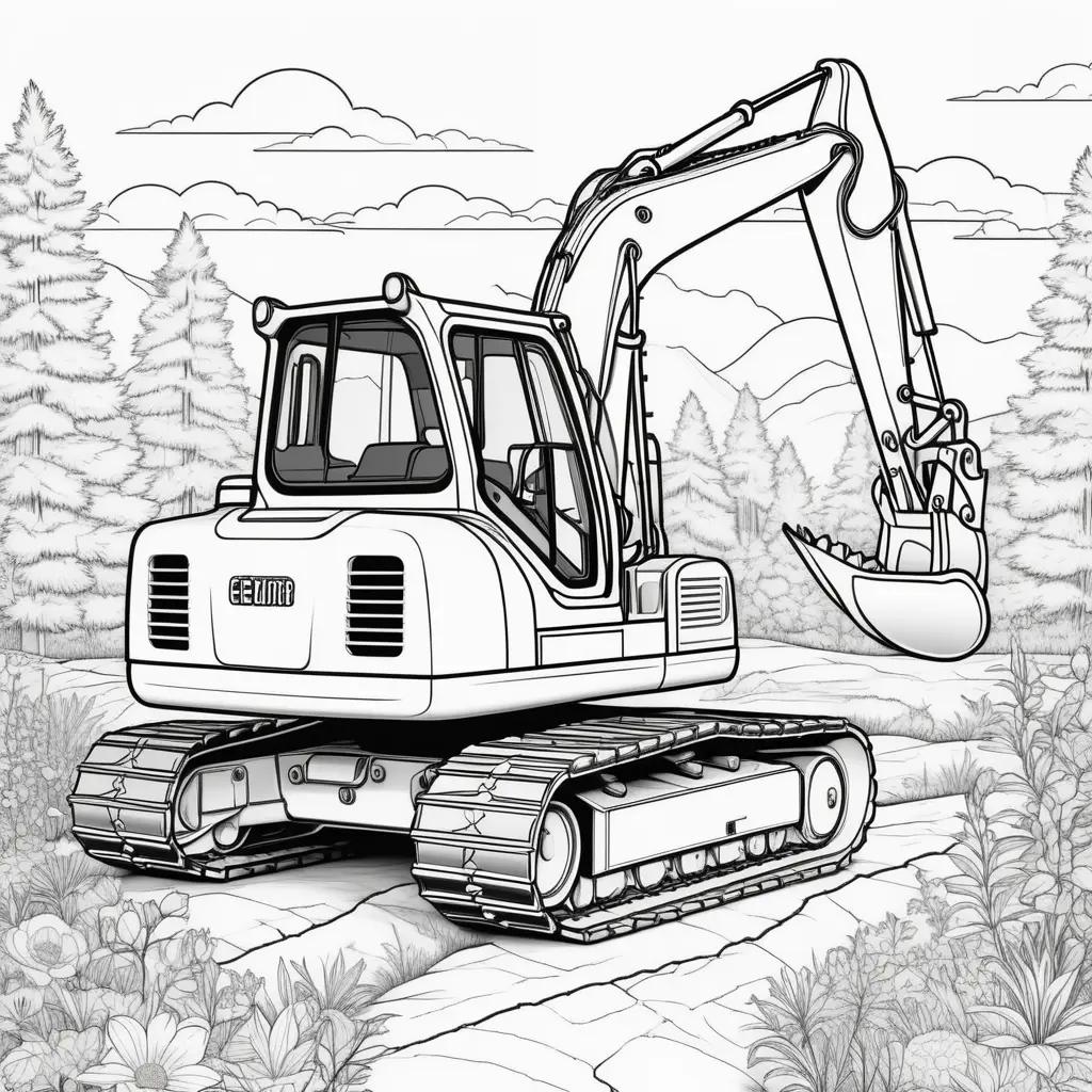 black and white coloring page of an excavator