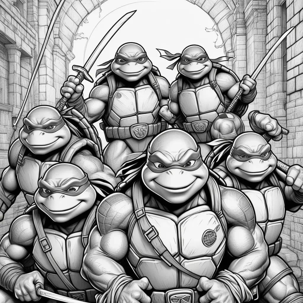 black and white coloring page of ninja turtles