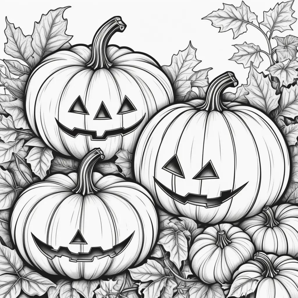 black and white coloring page of pumpkins