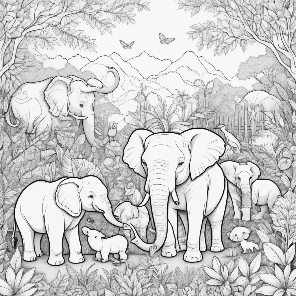 black and white coloring page of zoo animals