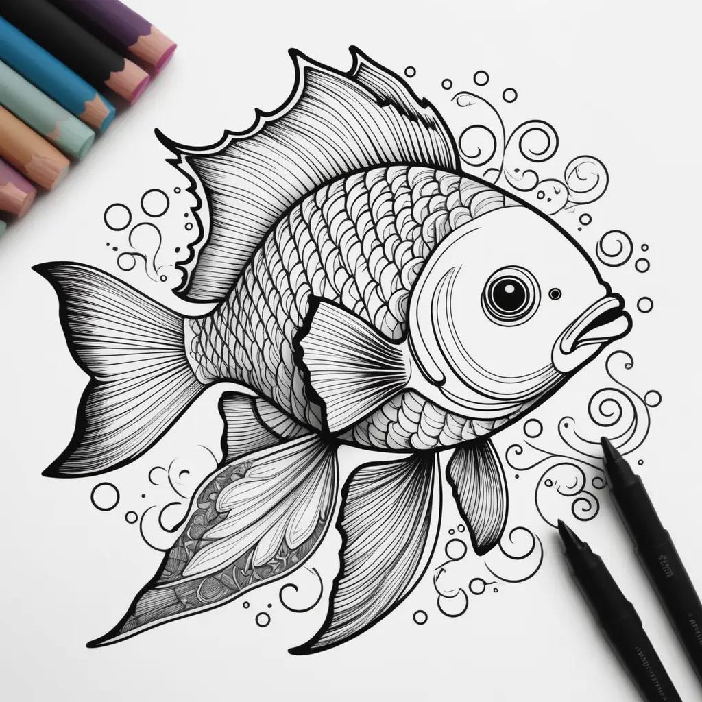 black and white coloring page with a fish