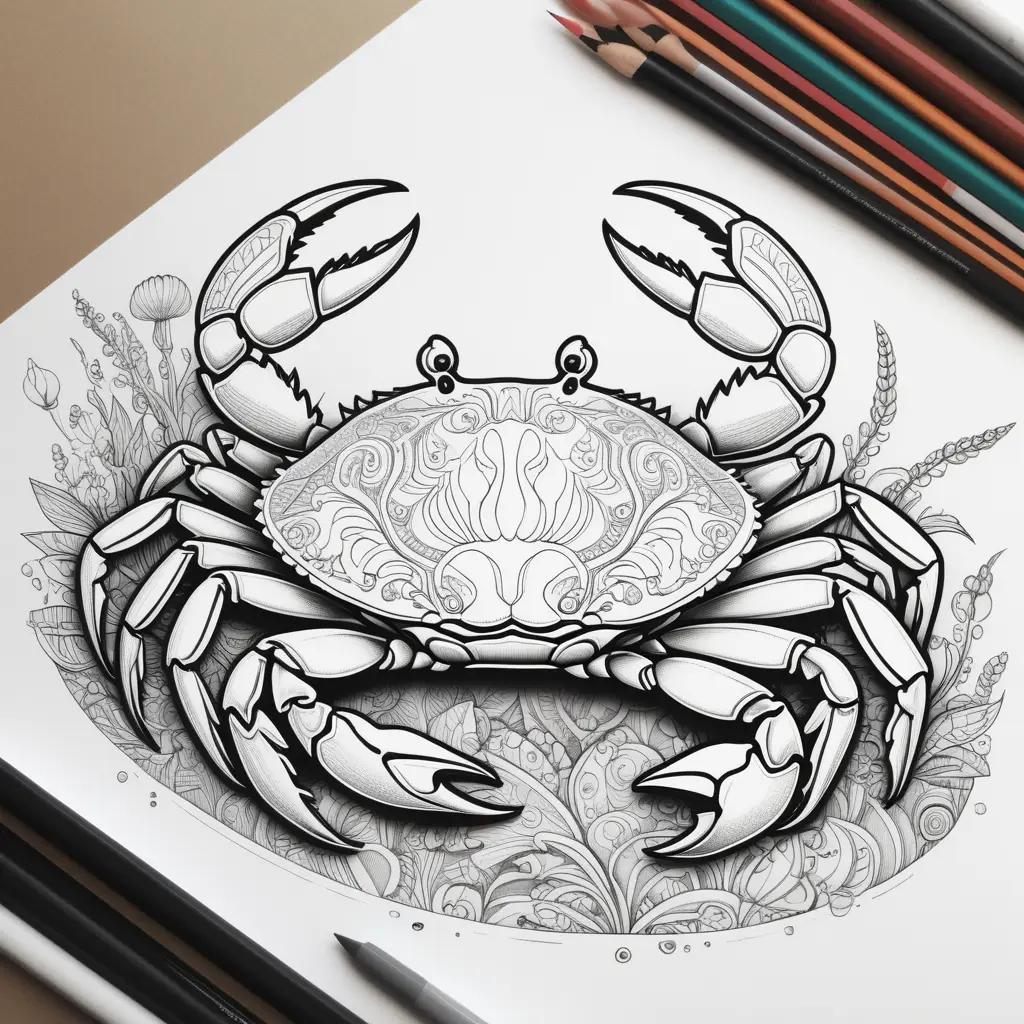 black and white crab color page on a table