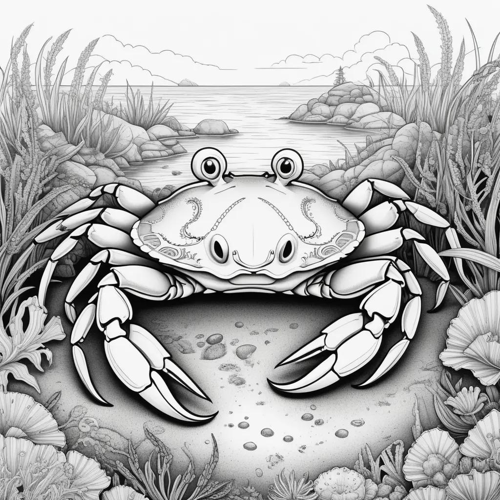 black and white crab drawing on a color page