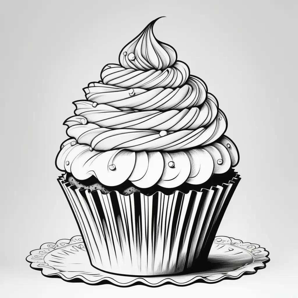 black and white cupcake coloring page