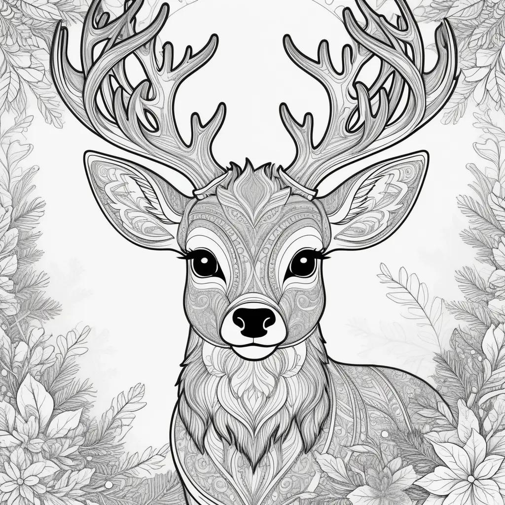 black and white deer with antlers on a winter background